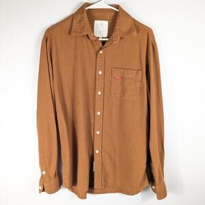 Attention & Co Shirt Men L Korea Brown Textured Long Sleeve Casual Button Front